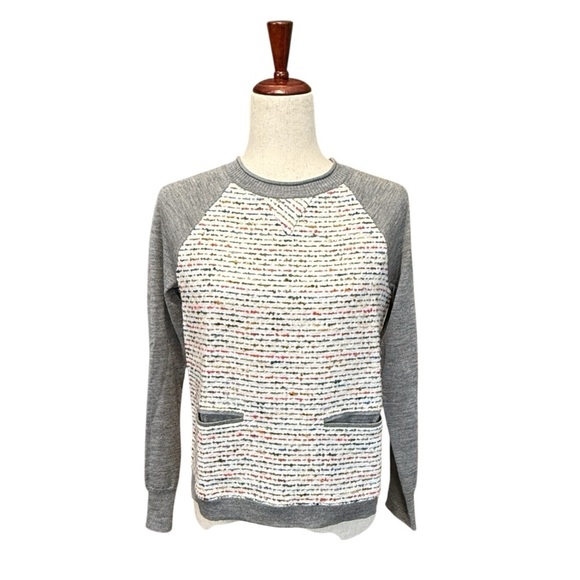 J. Crew Tweed Front Crew NeckKnit Sweater. Gray Multi Size Small #1760 - Picture 2 of 7